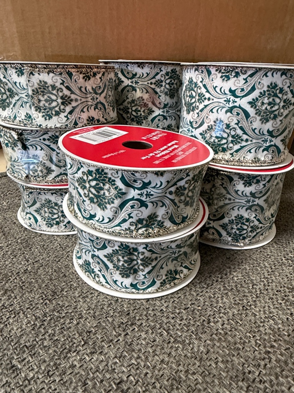 Teal and White Decorative Ribbon Rolls - Set of Spools 11 total